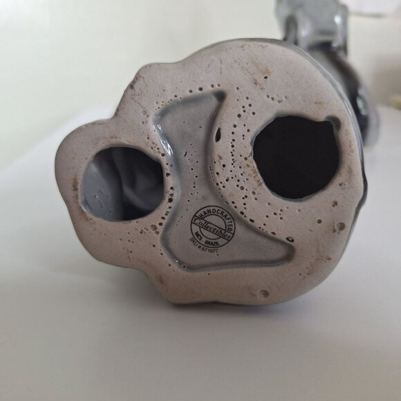 Handcrafted Elephant Gray Set Red Lips Ceramic Pair Statue Trunk Up - Picture 5 of 7